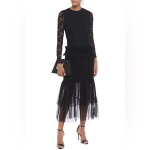 RODEBJER Mariam Fluted Shirred Tulle Lace Midi Dress Women'sBlack S